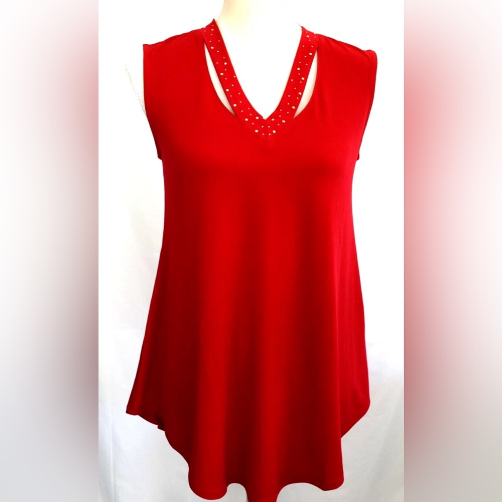 JM Collection Tunic Top Shirt Pretty accent Sleeveless V-Neck Flattering  XS / S